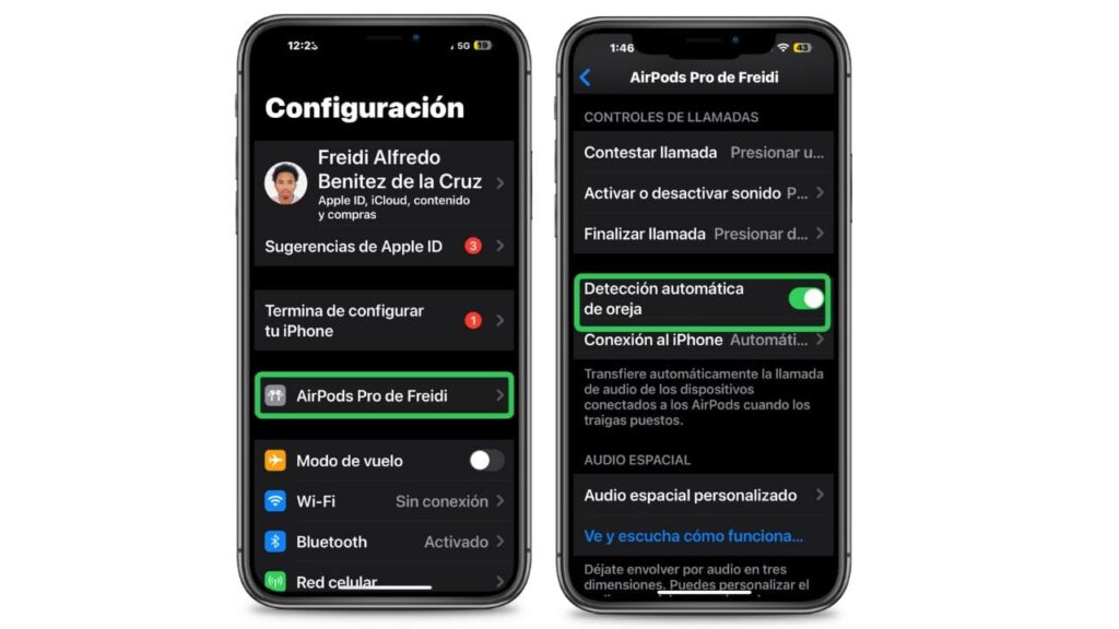 Desactivar la deteccion automatica de la oreja en los AirPods